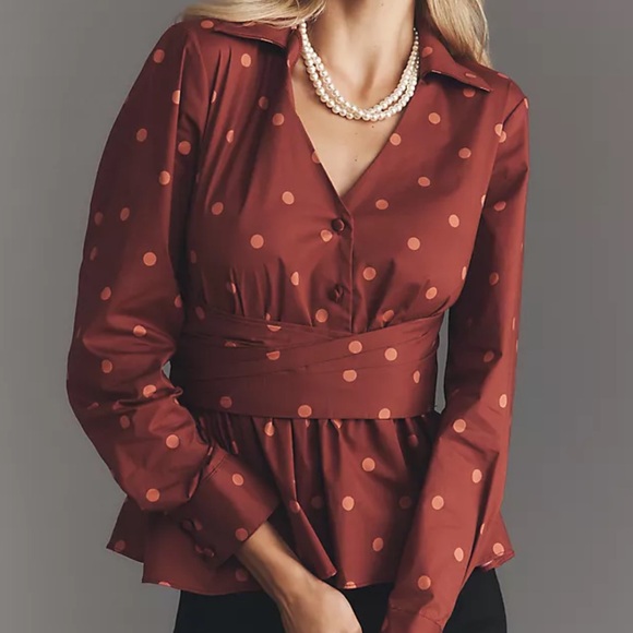 Hutch Tops - Hutch Polka Dot Peplum Blouse Size XS